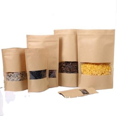 Janela de embalagem de lanches prateados Kraft Bolsa de fecho para embalagem de frutas secas