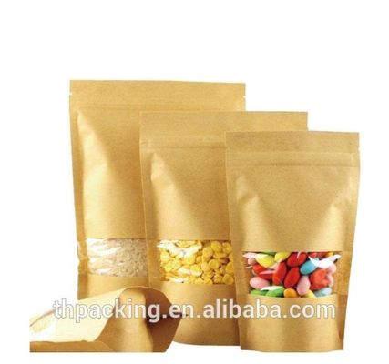 Janela de embalagem de lanches prateados Kraft Bolsa de fecho para embalagem de frutas secas