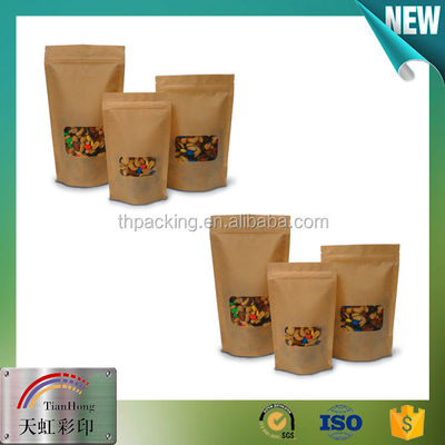 Janela de embalagem de lanches prateados Kraft Bolsa de fecho para embalagem de frutas secas